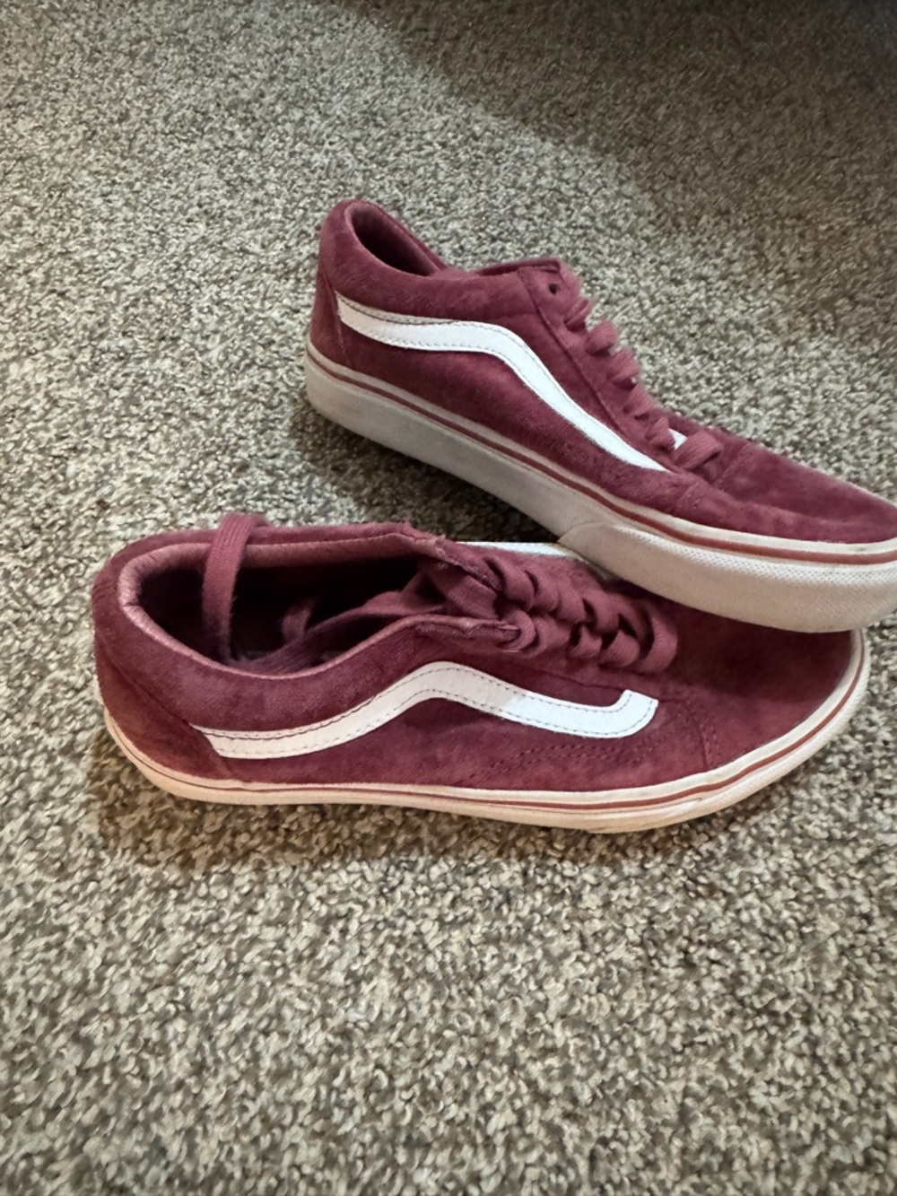 Vans Burgundy Suede Old Skool Sneakers with White Stripe